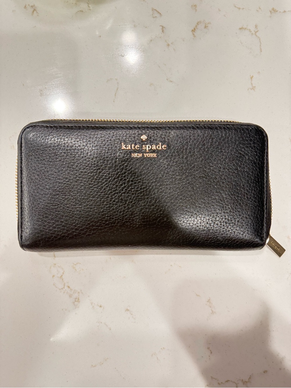 kate spade Black Pebbled Leather Zip Around Wallet